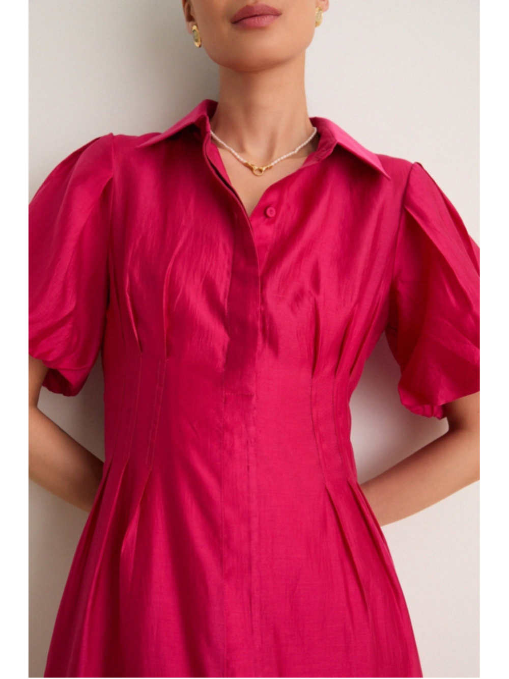 Tuckernuck Raspberry Organza Delaney Dress S Puff Sleeves Collar Wedding Guest - Picture 4 of 12